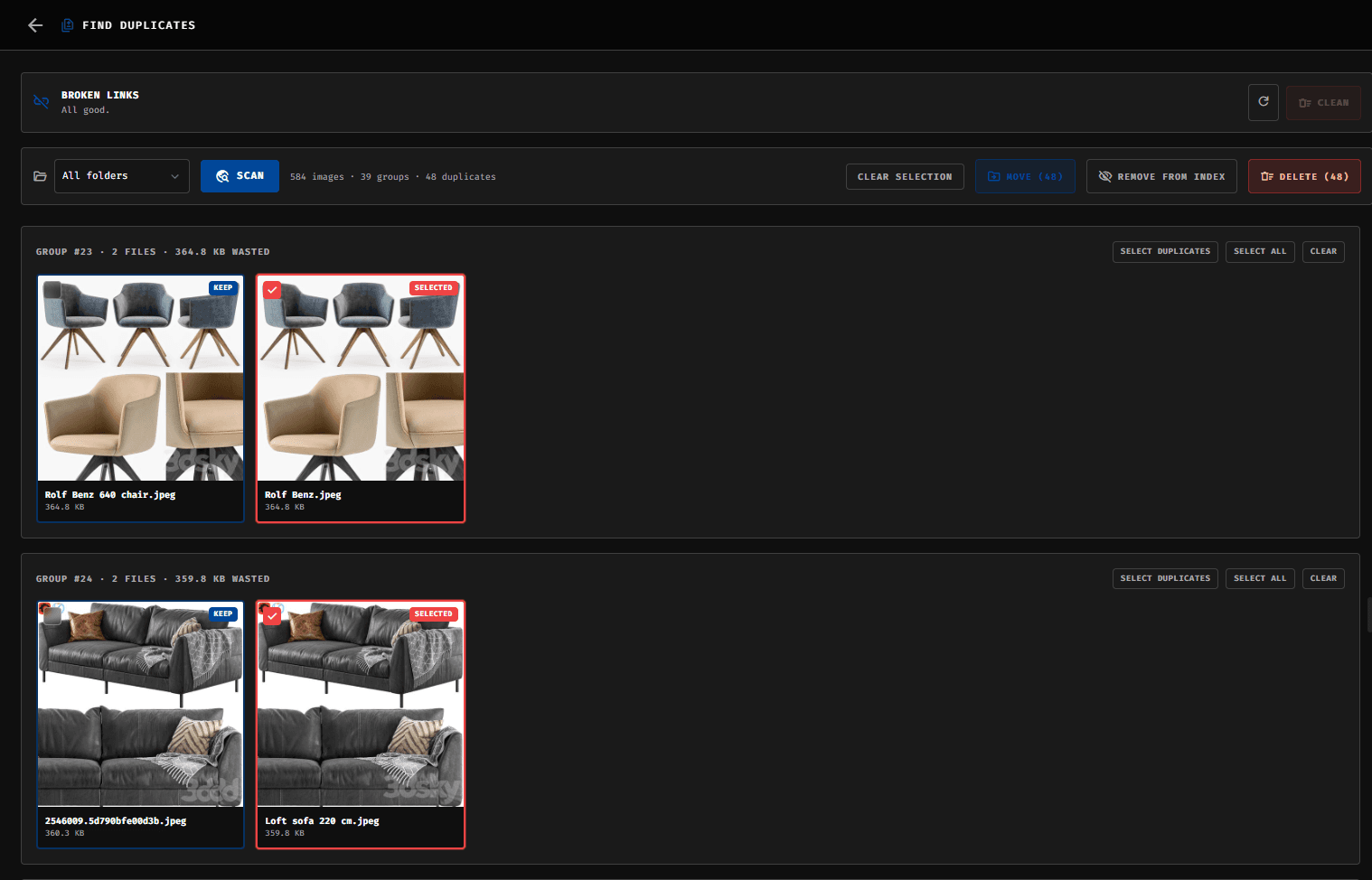 Busca de imagens duplicadas no Vexa AI